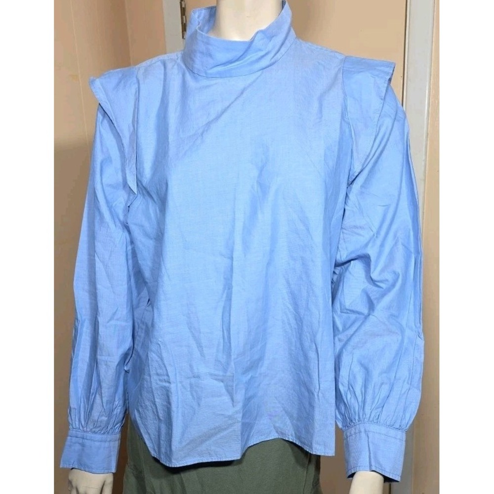 New Everlane Blue Wing Shoulder Cotton Blouse Scandi Quiet Luxury Sz 6